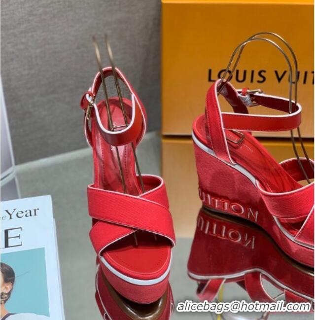 Stylish Louis Vuitton Canvas Wedge Sandal with 12cm Heel Red 0517062