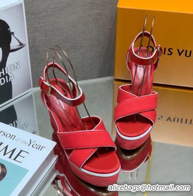 Stylish Louis Vuitton Canvas Wedge Sandal with 12cm Heel Red 0517062