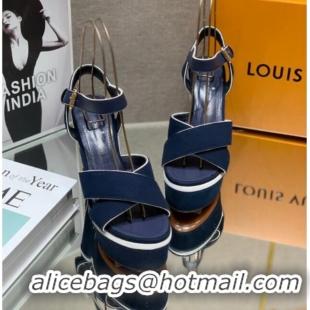 Best Price Louis Vuitton Canvas Wedge Sandal with 12cm Heel Blue 0517063