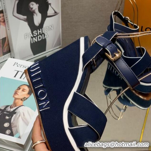 Best Price Louis Vuitton Canvas Wedge Sandal with 12cm Heel Blue 0517063