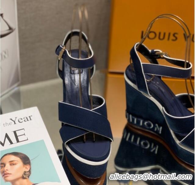 Best Price Louis Vuitton Canvas Wedge Sandal with 12cm Heel Blue 0517063