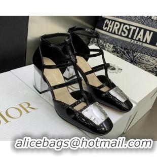 Sumptuous Dior La Parisienne Black Patent Leather Slingback Pumps with Silver Plate 6.5cm 050565