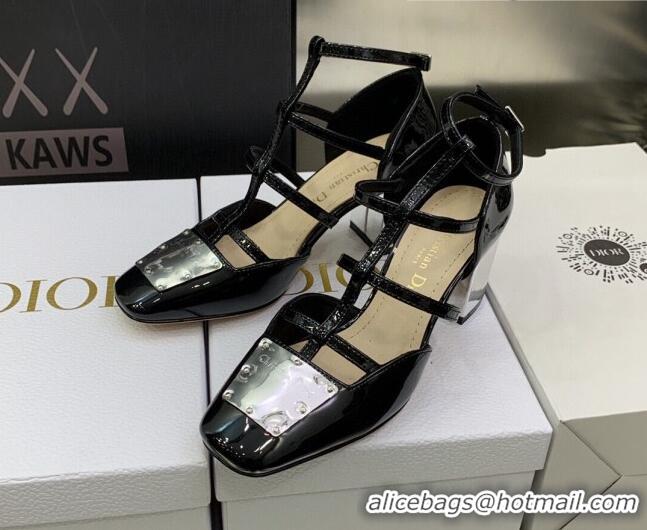 Sumptuous Dior La Parisienne Black Patent Leather Slingback Pumps with Silver Plate 6.5cm 050565