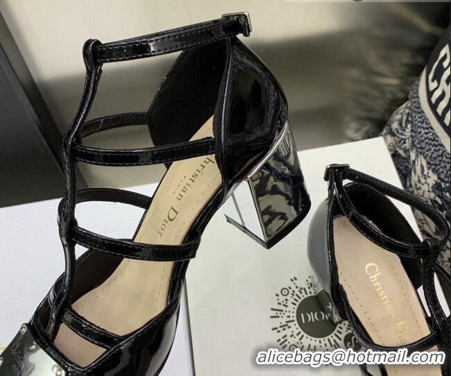 Sumptuous Dior La Parisienne Black Patent Leather Slingback Pumps with Silver Plate 6.5cm 050565