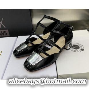 Duplicate Dior La Parisienne Black Patent Leather Slingback Pumps with Silver Plate 3.5cm 050566