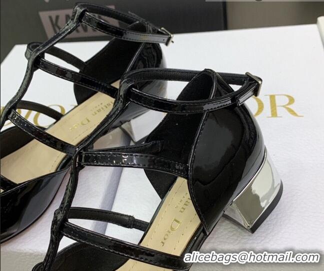 Duplicate Dior La Parisienne Black Patent Leather Slingback Pumps with Silver Plate 3.5cm 050566