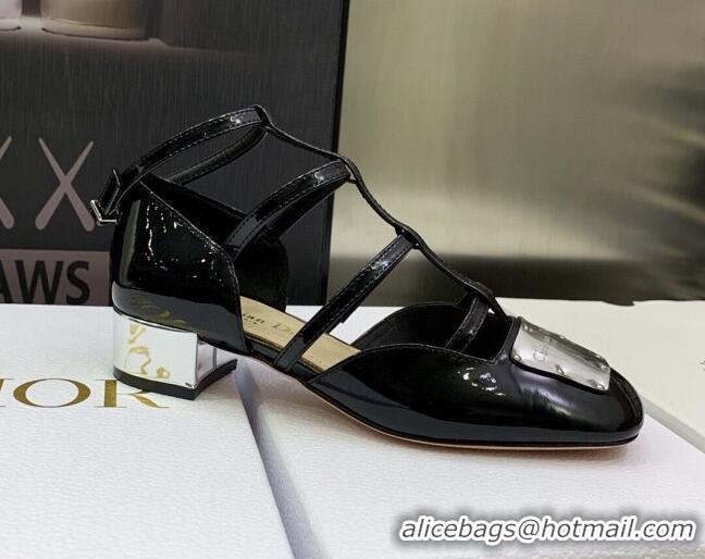 Duplicate Dior La Parisienne Black Patent Leather Slingback Pumps with Silver Plate 3.5cm 050566