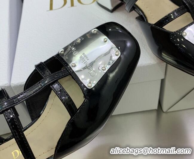 Duplicate Dior La Parisienne Black Patent Leather Slingback Pumps with Silver Plate 3.5cm 050566