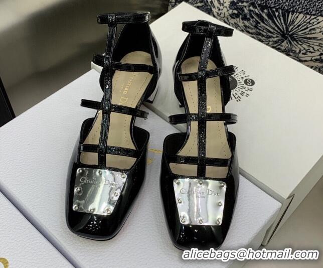 Duplicate Dior La Parisienne Black Patent Leather Slingback Pumps with Silver Plate 3.5cm 050566