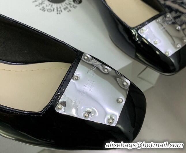 Low Price Dior La Parisienne Black Patent Leather Pumps with Silver Plate and Ankle Strap 3.5cm 050568