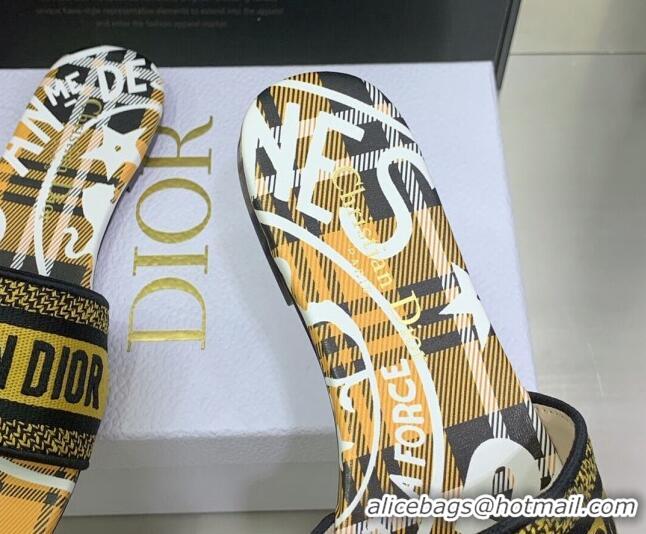 Purchase Dior Dway Flat Slide Sandals in Embroidered Cotton Yellow 2022 052073