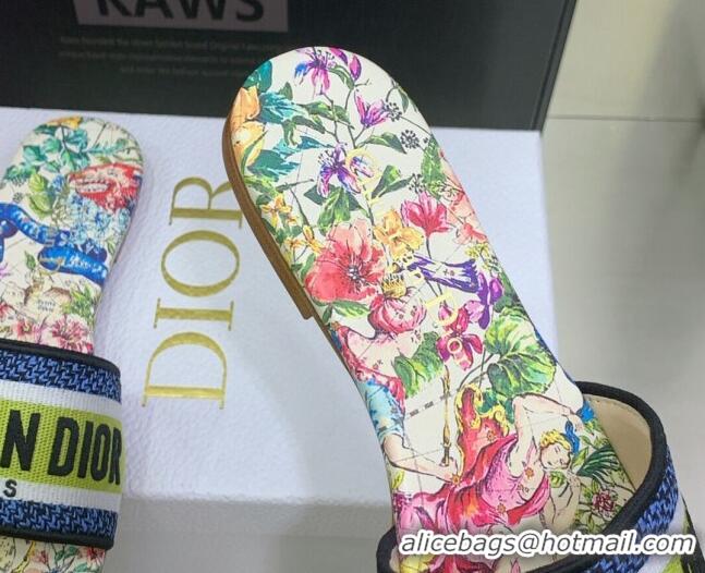 Classic Specials Dior Dway Flat Slide Sandals in Embroidered Cotton Flora Print/Green 052076