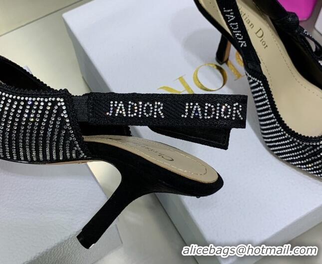 Perfect Dior J'Adior Slingback Pumps 9.5cm in Black Cotton Embroidered with Crystal 052078