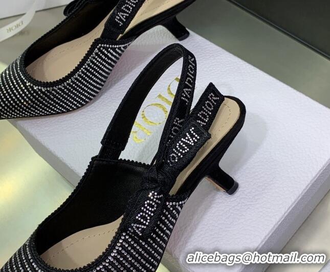 Low Price Dior J'Adior Slingback Pumps 6.5cm in Black Cotton Embroidered with Crystal 052079