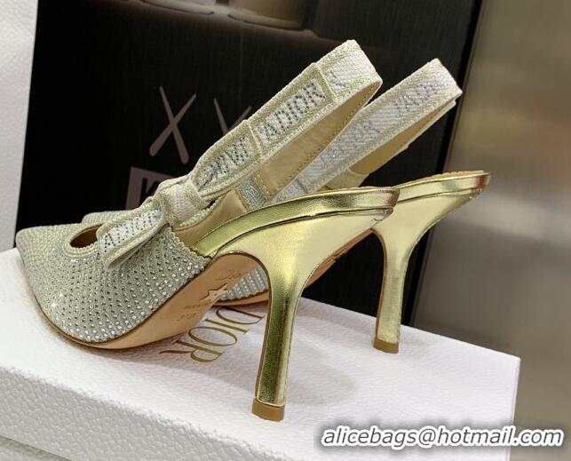 Top Grade Dior J'Adior Slingback Pumps 9.5cm in Grey Cotton Embroidered with Crystal 052081