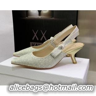 Purchase Dior J'Adior Slingback Pumps 6.5cm in Grey Cotton Embroidered with Crystal 052082