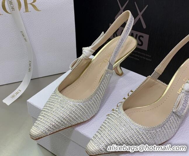 Purchase Dior J'Adior Slingback Pumps 6.5cm in Grey Cotton Embroidered with Crystal 052082