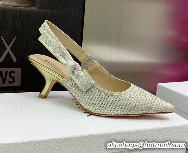 Purchase Dior J'Adior Slingback Pumps 6.5cm in Grey Cotton Embroidered with Crystal 052082