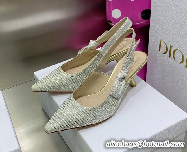 Purchase Dior J'Adior Slingback Pumps 6.5cm in Grey Cotton Embroidered with Crystal 052082