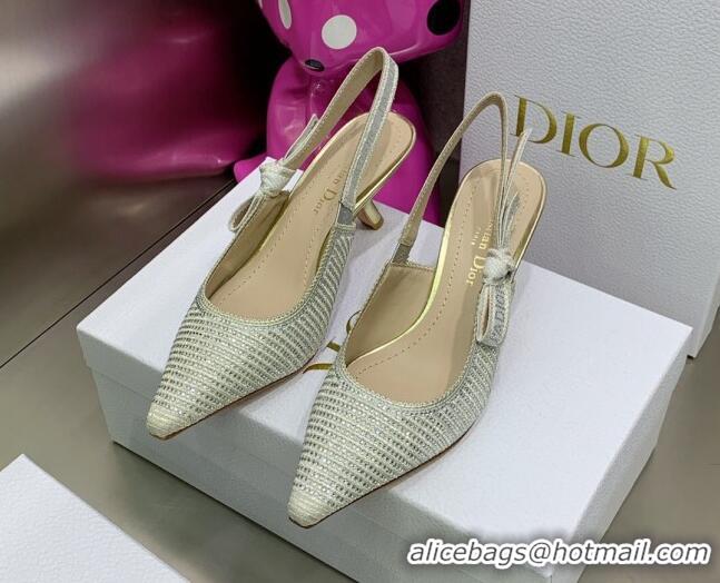 Purchase Dior J'Adior Slingback Pumps 6.5cm in Grey Cotton Embroidered with Crystal 052082