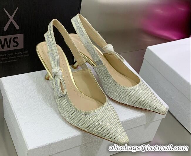 Purchase Dior J'Adior Slingback Pumps 6.5cm in Grey Cotton Embroidered with Crystal 052082