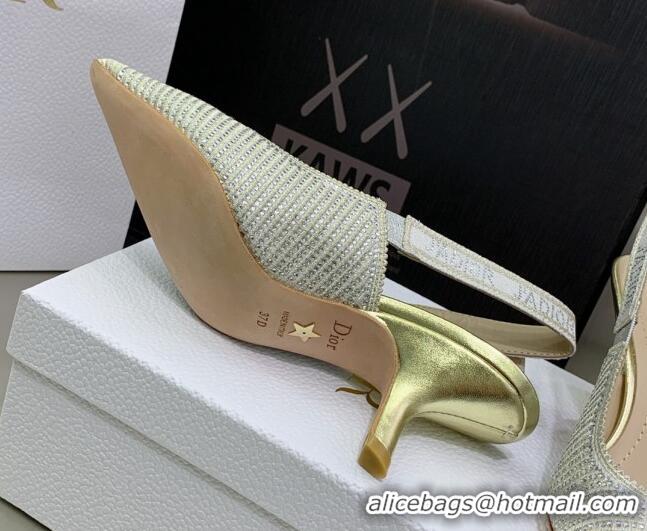 Purchase Dior J'Adior Slingback Pumps 6.5cm in Grey Cotton Embroidered with Crystal 052082