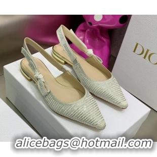 Good Product Dior J'Adior Slingback Ballerinas Flat in Grey Cotton Embroidered with Crystal 052083