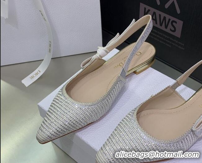 Good Product Dior J'Adior Slingback Ballerinas Flat in Grey Cotton Embroidered with Crystal 052083