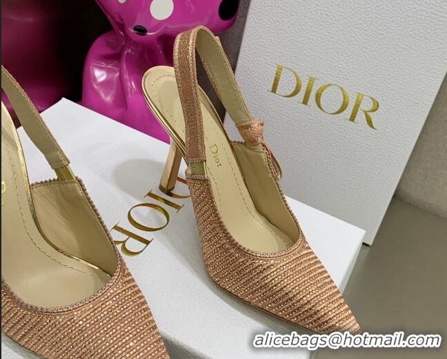 Classic Hot Dior J'Adior Slingback Pumps 9.5cm in Pink Cotton Embroidered with Crystal 052084