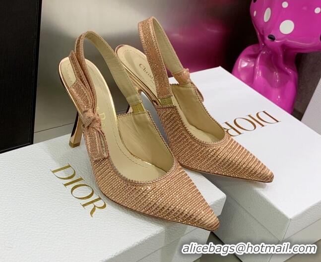 Classic Hot Dior J'Adior Slingback Pumps 9.5cm in Pink Cotton Embroidered with Crystal 052084