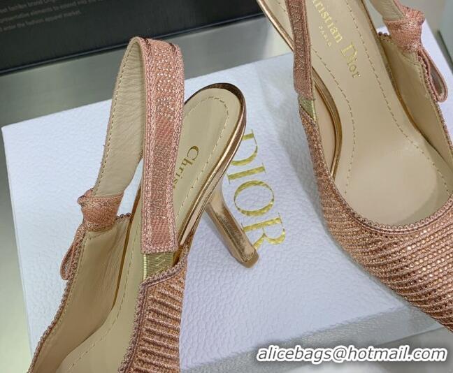 Classic Hot Dior J'Adior Slingback Pumps 9.5cm in Pink Cotton Embroidered with Crystal 052084