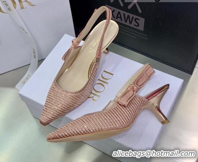 Unique Style Dior J'Adior Slingback Pumps 6.5cm in Pink Cotton Embroidered with Crystal 052085