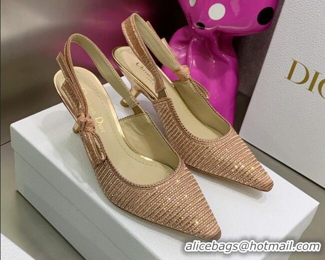 Unique Style Dior J'Adior Slingback Pumps 6.5cm in Pink Cotton Embroidered with Crystal 052085