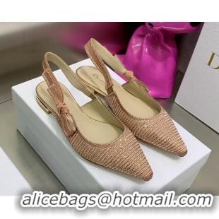 Charming Dior J'Adior Slingback Ballerinas Flat in Pink Cotton Embroidered with Crystal 052086