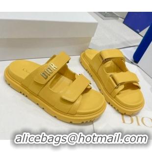 Popular Style Dior DiorAct Lambskin Flat Slide Sandals Yellow 052088