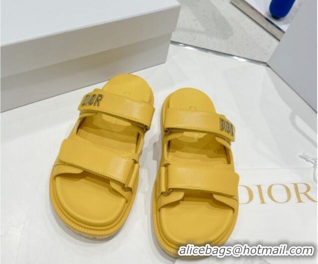 Popular Style Dior DiorAct Lambskin Flat Slide Sandals Yellow 052088