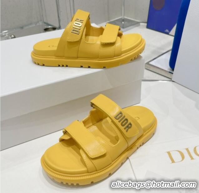 Popular Style Dior DiorAct Lambskin Flat Slide Sandals Yellow 052088