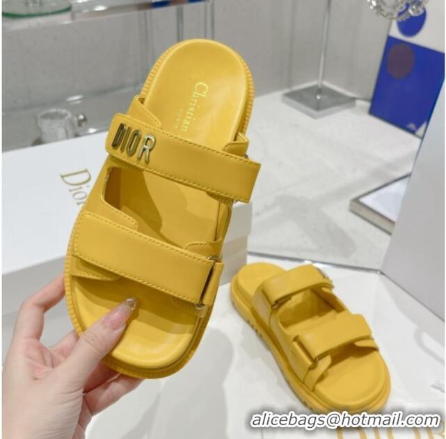 Popular Style Dior DiorAct Lambskin Flat Slide Sandals Yellow 052088