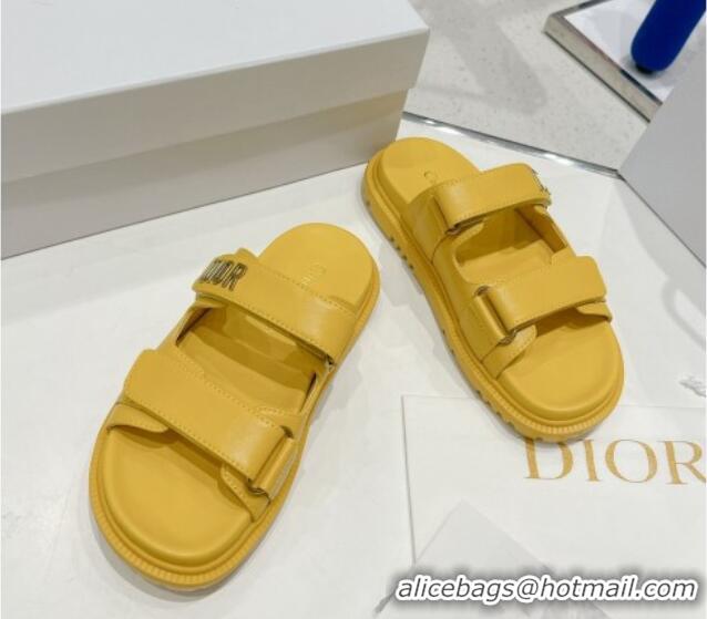 Popular Style Dior DiorAct Lambskin Flat Slide Sandals Yellow 052088