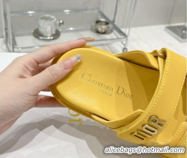 Popular Style Dior DiorAct Lambskin Flat Slide Sandals Yellow 052088