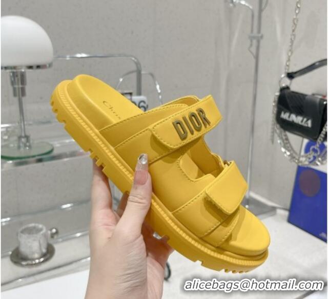 Popular Style Dior DiorAct Lambskin Flat Slide Sandals Yellow 052088