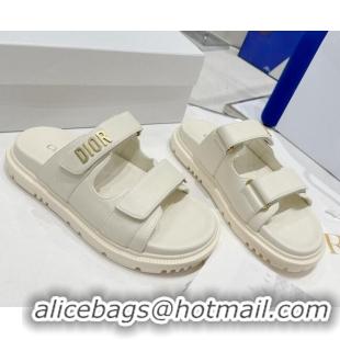 Good Quality Dior DiorAct Lambskin Flat Slide Sandals White 052089