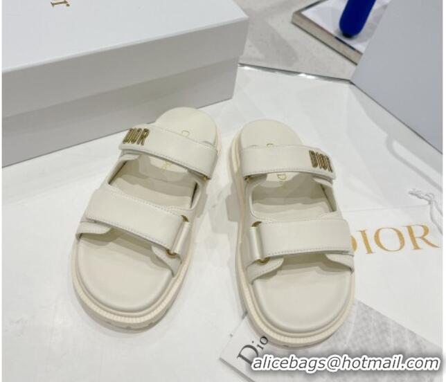 Good Quality Dior DiorAct Lambskin Flat Slide Sandals White 052089