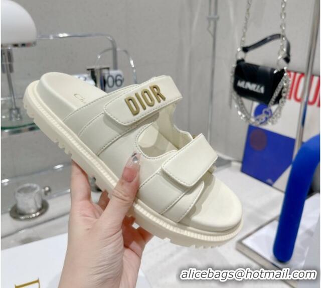 Good Quality Dior DiorAct Lambskin Flat Slide Sandals White 052089