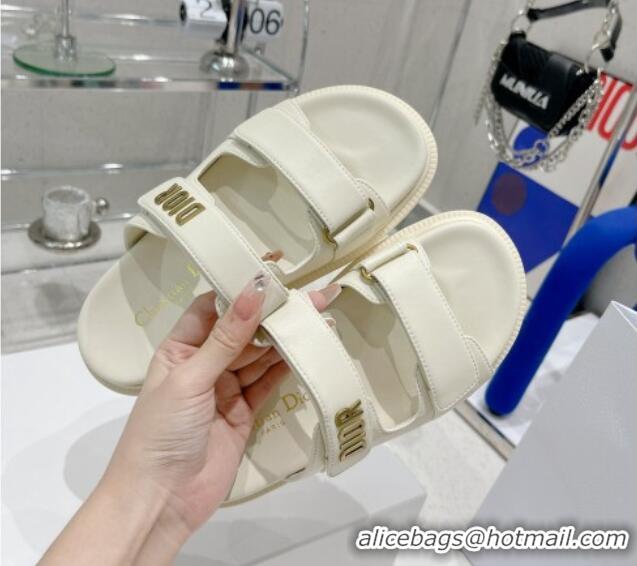 Good Quality Dior DiorAct Lambskin Flat Slide Sandals White 052089