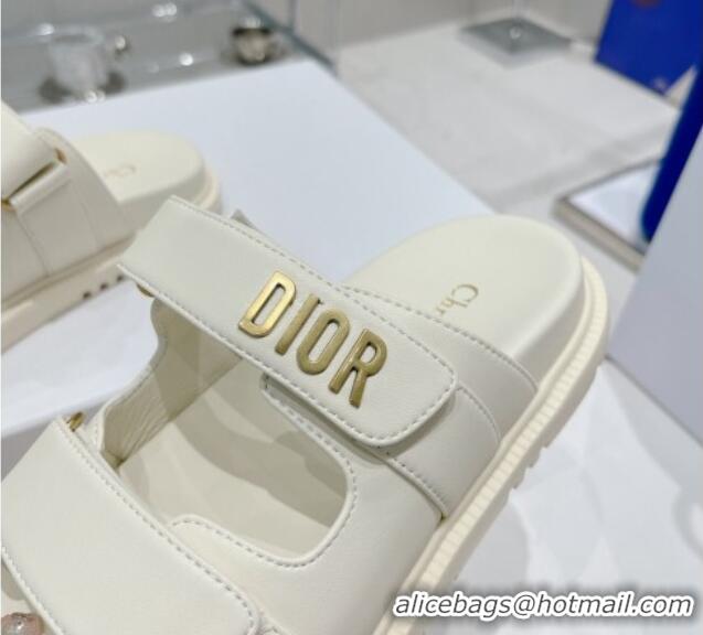 Good Quality Dior DiorAct Lambskin Flat Slide Sandals White 052089