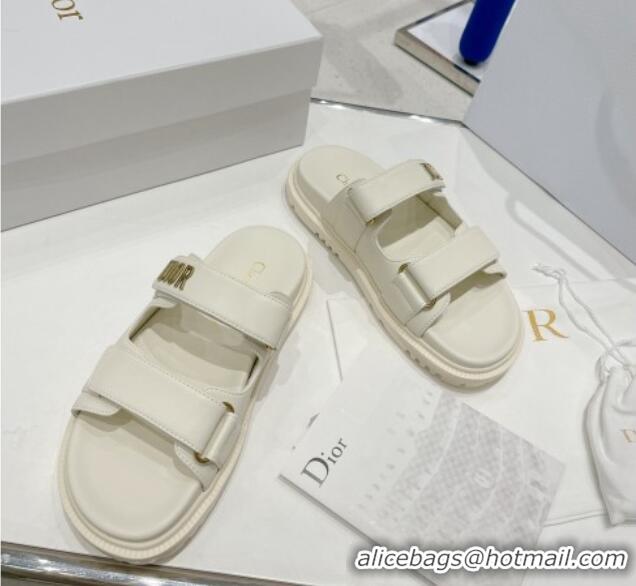 Good Quality Dior DiorAct Lambskin Flat Slide Sandals White 052089