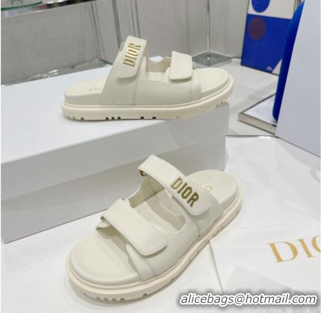 Good Quality Dior DiorAct Lambskin Flat Slide Sandals White 052089