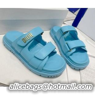 Low Cost Dior DiorAct Lambskin Flat Slide Sandals Blue 052090