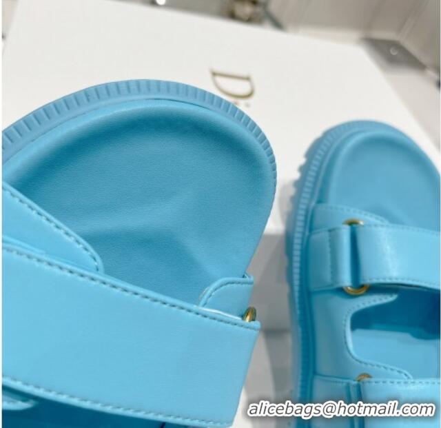 Low Cost Dior DiorAct Lambskin Flat Slide Sandals Blue 052090